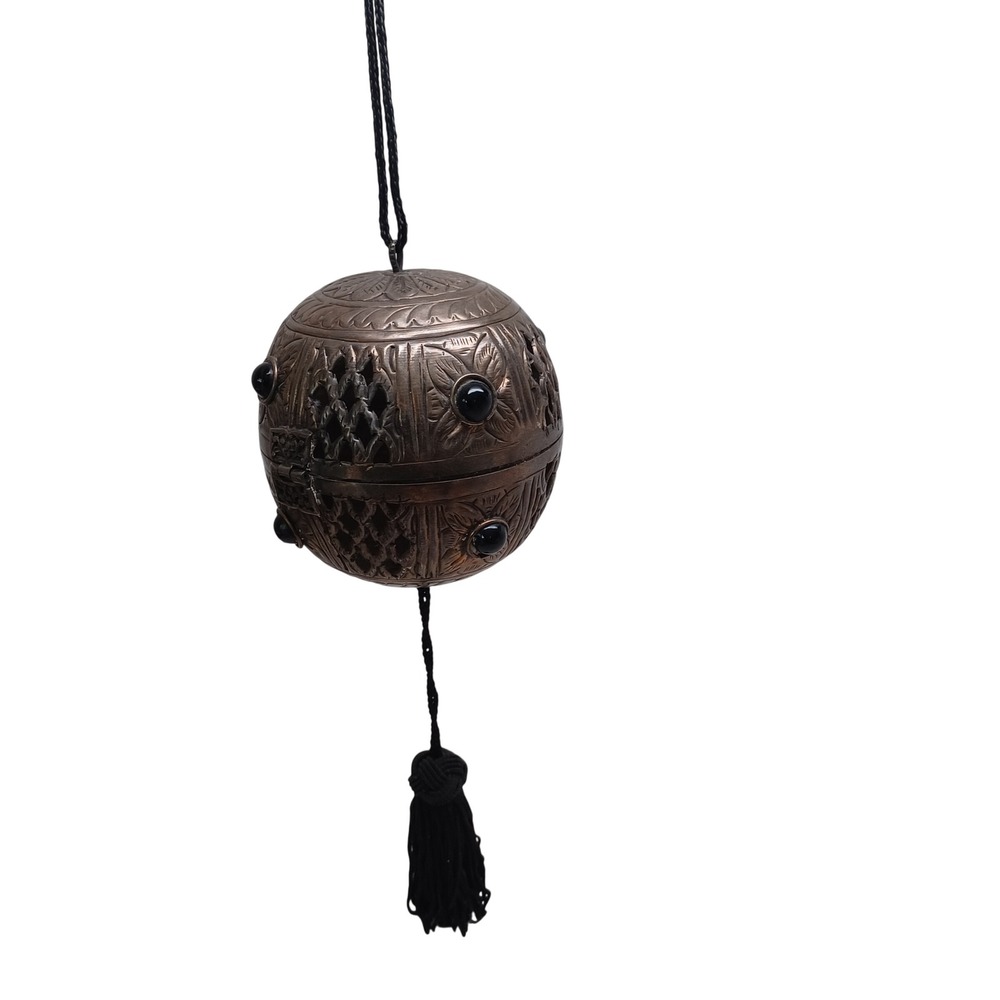 Zodax Silver Metal Pomander Ball Hanging Potpourri Tassel Black Cabochons